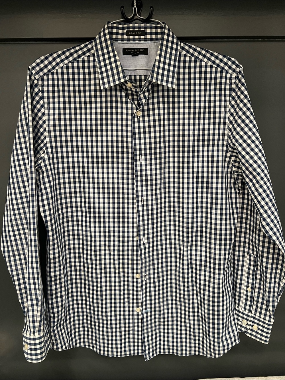 Banana Republic Men's Navy and White Check Button-Down Shirt